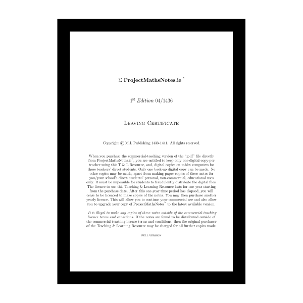 PROJECT MATHS NOTES™ Teaching Licence V16.6 CBS Thurles