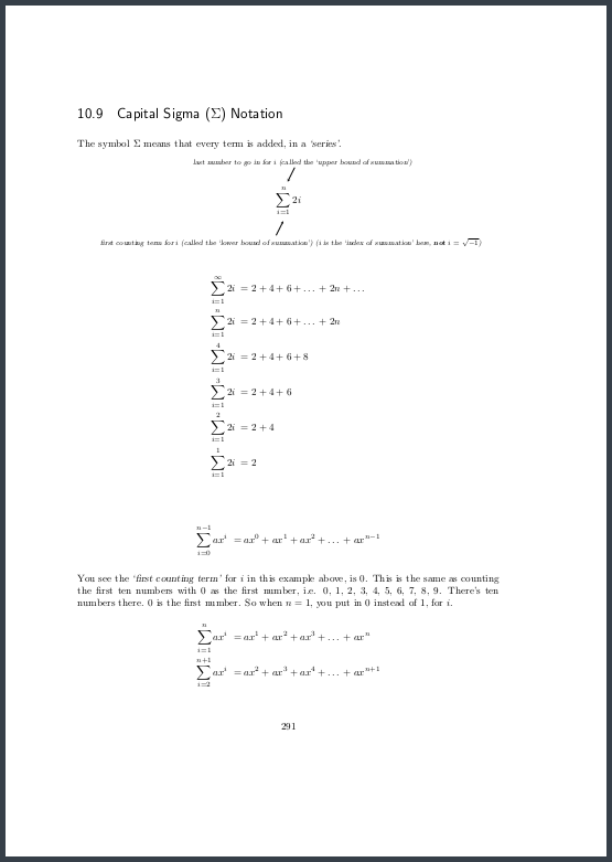 Page 291 Capital sigma notation for series