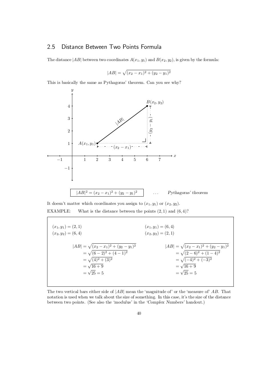 Page 40 Distance between two points formula