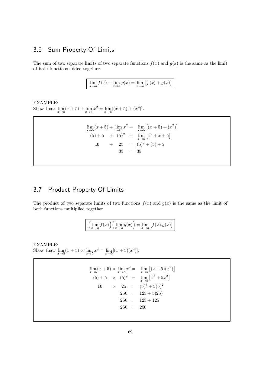 Page 69 Sum and product properties of limits