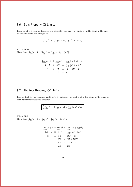 Page 69 Sum and product properties of limits